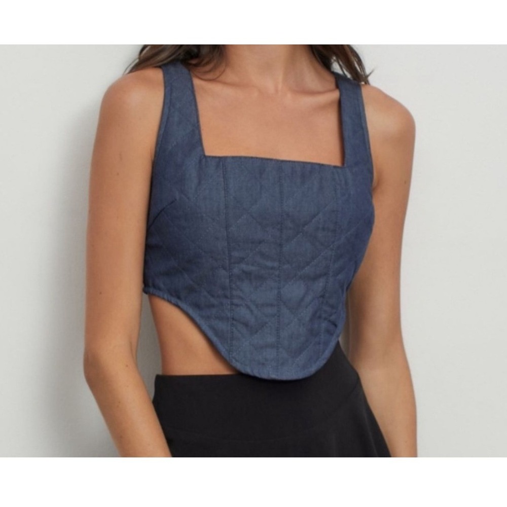 NWOT Lioness Blue Denim Corset Tank Top S Sleeveless Bodice Summer‎ Punk Rock